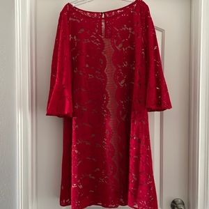 Red lace overlay dress!